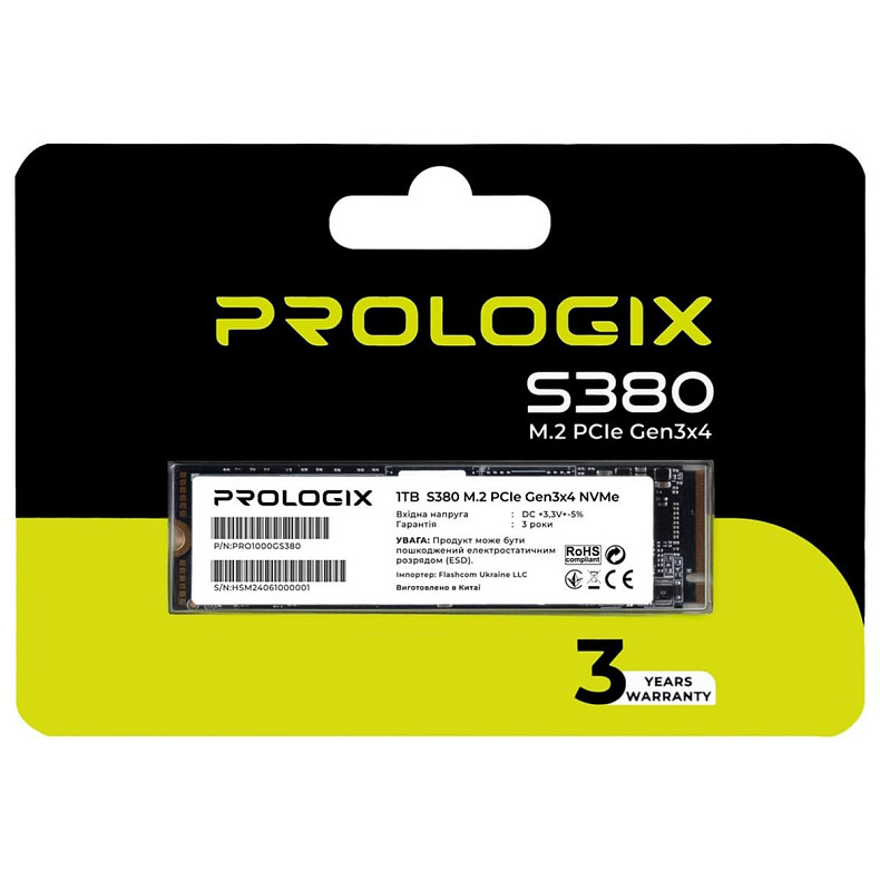 SSD диск 1TB Prologix S380 M.2 2280 PCIe 3.0 x4 NVMe TLC (PRO1000GS380)