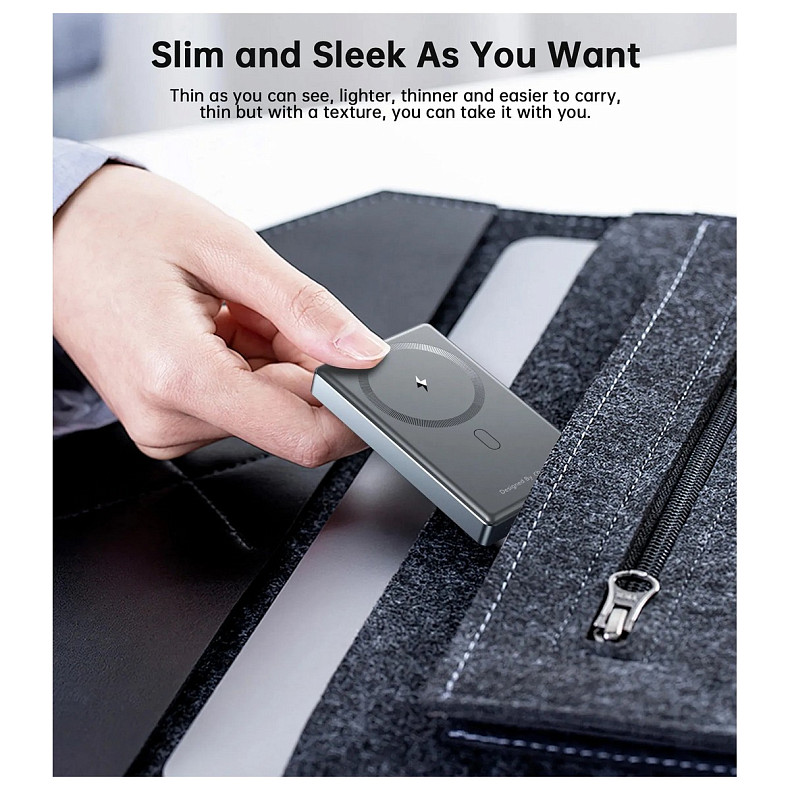 УМБ Choetech Magnetic Wireless 10000mAh 20W PD Qi-15W USB-C In/Out, Ultra-thin Black