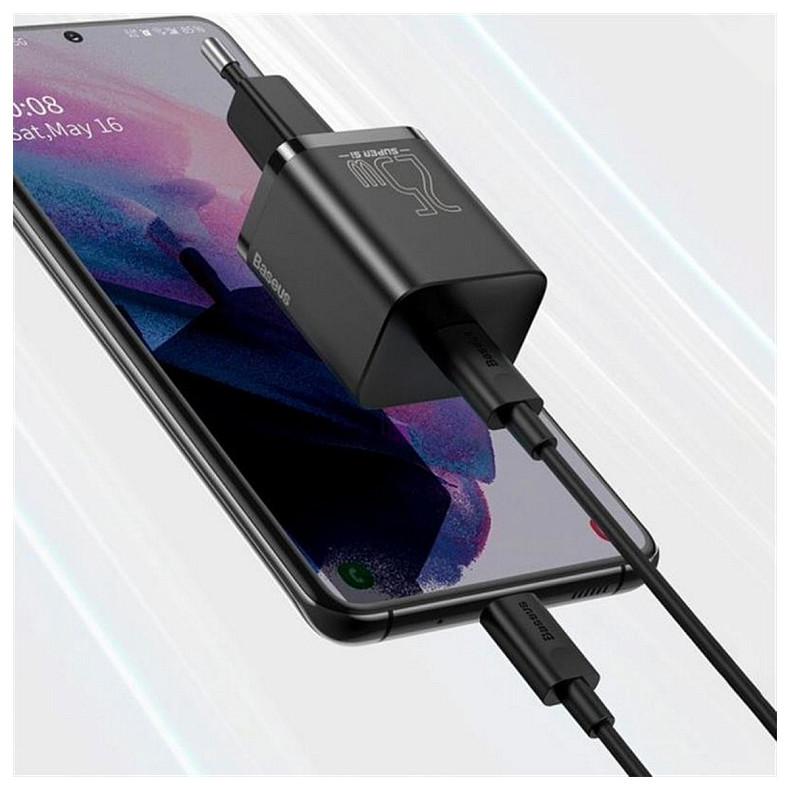 Зарядний пристрій Baseus Super Si Quick Charger 1C (1USB-C) 25W Black (TZCCSUP-L01) + кабе