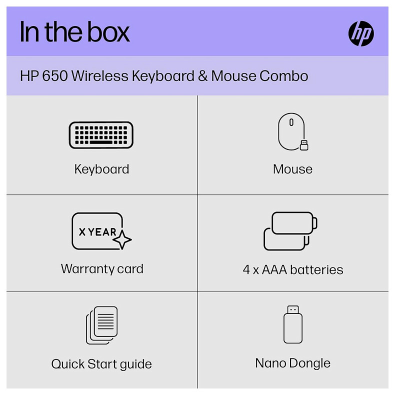 Комплект клавиатуры и мыши НР 650, WL, EN/UK, черный