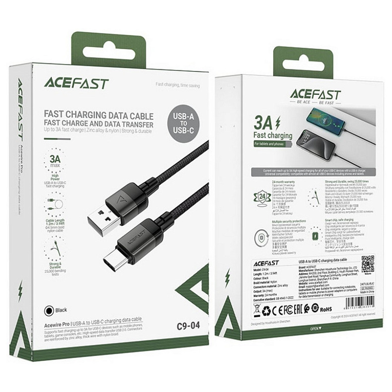 Кабель USB 2.0 USB-A to USB-C, 1,2 м, 3.0A, C9-04 Acefast