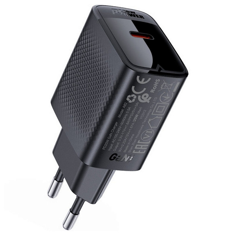 Зарядний пристрій USB-C 20W + Type-C cable A82 Fast Charger Black Acefast