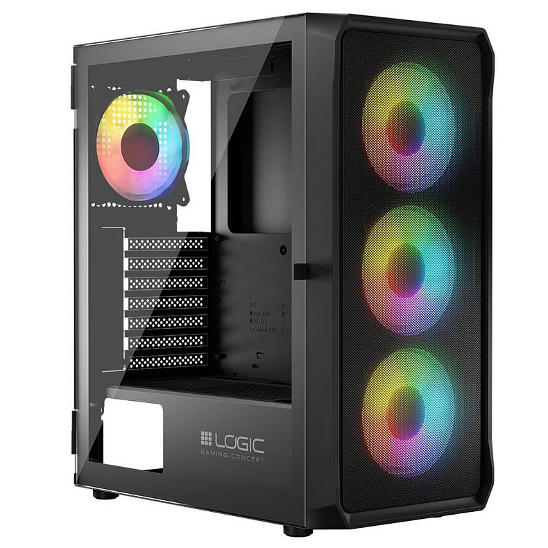 Корпус LogicConcept PORTOS MESH+GLASS ARGB fans 4x120mm BLACK без БЖ ATX