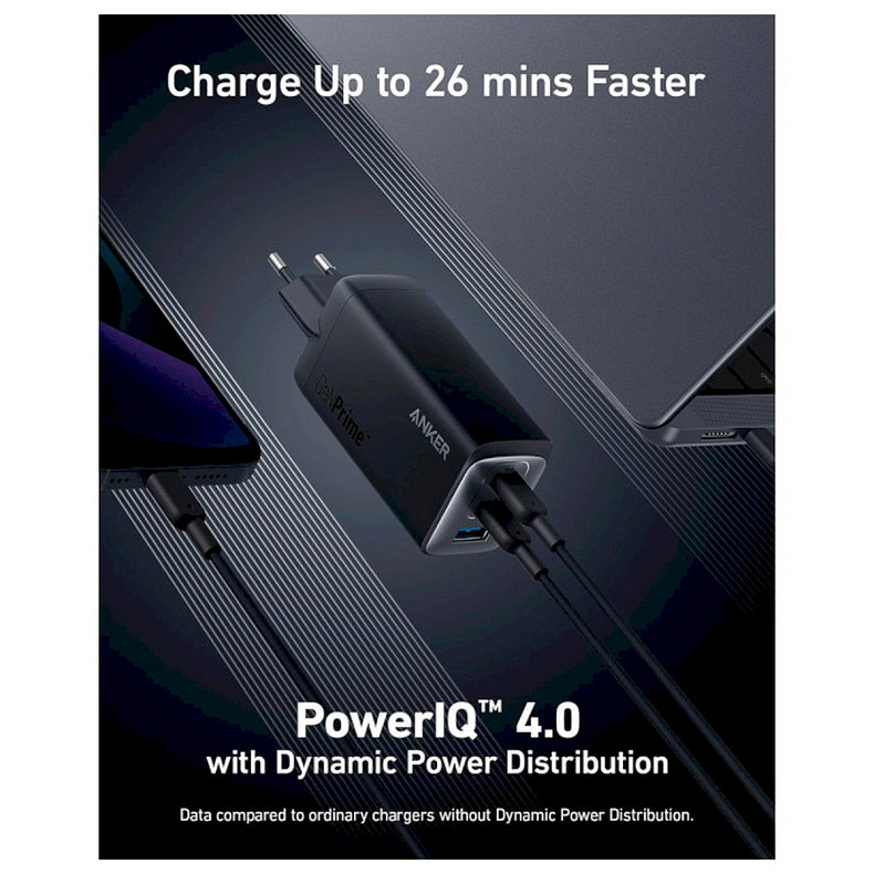 Зарядний пристрій Anker PowerPort 737 GaNPrime 120W 2xUSB Type-C, USB Type-A Black (A21483