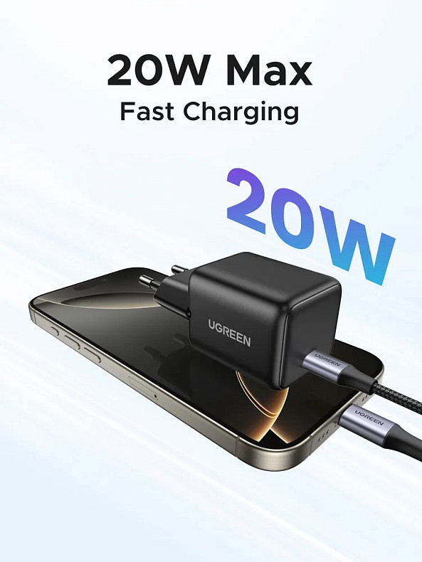 Зарядное устройство Ugreen 1xUSB 20W (USB-C) PD GaN Tech X512 Черный