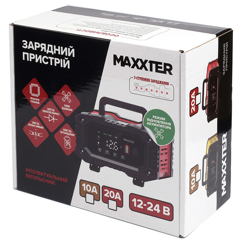 Зарядний пристрій для АКБ Maxxter 12-24В, 20А (MX-CHR-1224V20P)