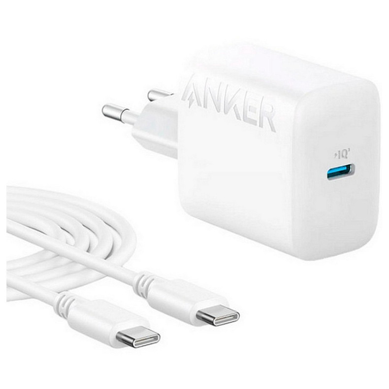 Зарядний пристрій Anker PowerPort 312 White, 20 W USB Type-C (B2347G21) + кабель USB Type-