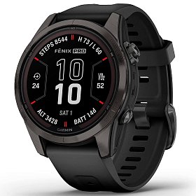 Спортивные часы GARMIN Fenix 7S Pro Sapphire Solar Carbon Gray Titanium with Black Silicone