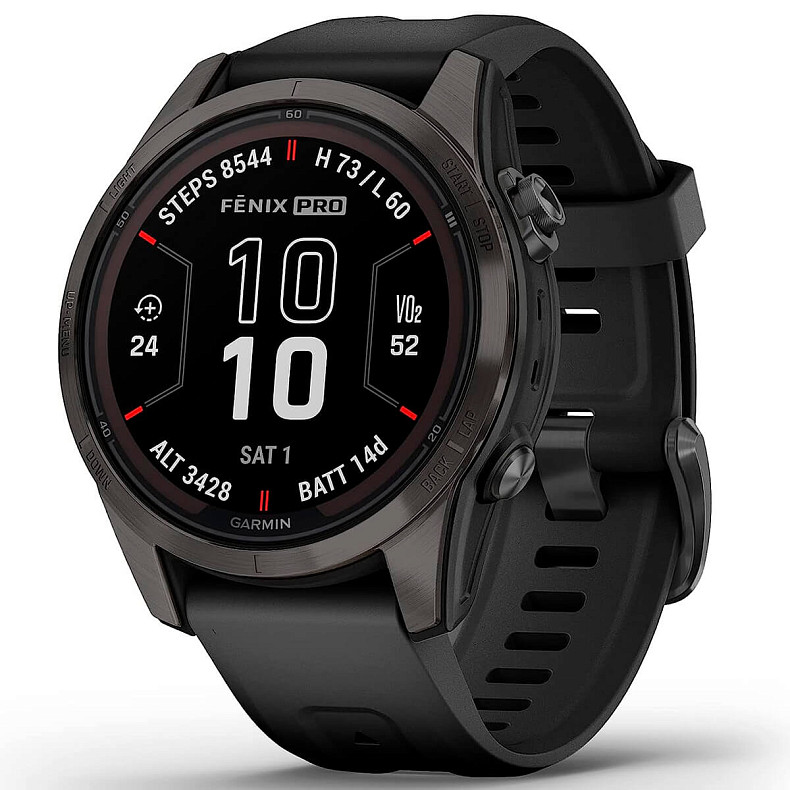 Спортивний годинник GARMIN Fenix 7S Pro Sapphire Solar Carbon Gray Titanium with Black Silicone