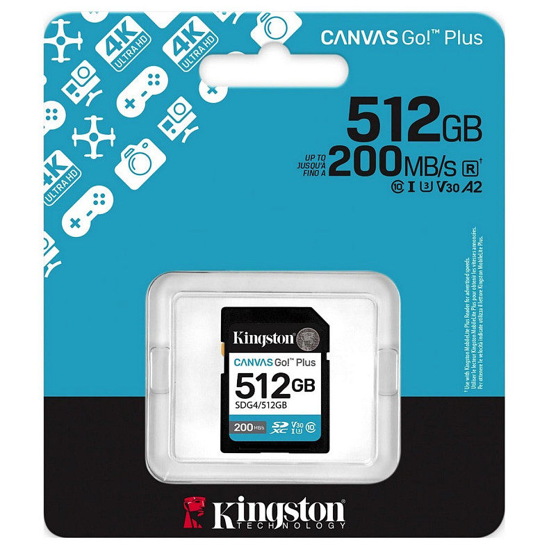 Карта памяти Kingston SD 512GB C10 UHS-I U3 V30 R200/W160MB/s