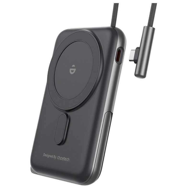УМБ Choetech Magnetic Wireless 10000mAh 20W PD USB-C In/Out, Qi-15W, build-in cabel Black