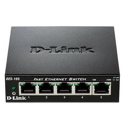 Коммутатор D-Link DES-105/E 5xFE, Неуправляемый, Металл