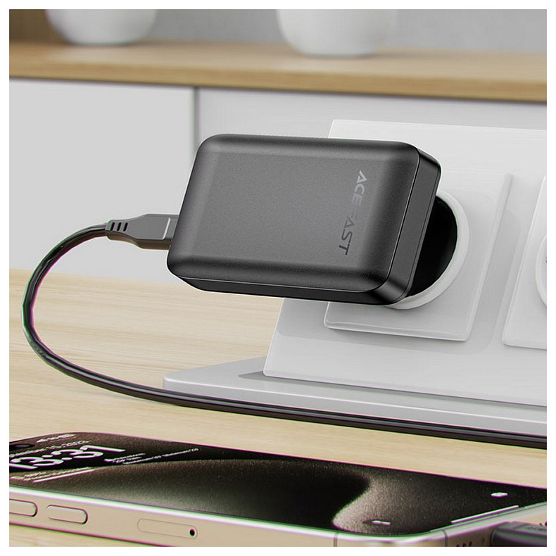 Зарядное устройство 3xUSB 65W (2xUSB-C+USB-A) Gan A100 Fast Charger Ultra thin black Acefast