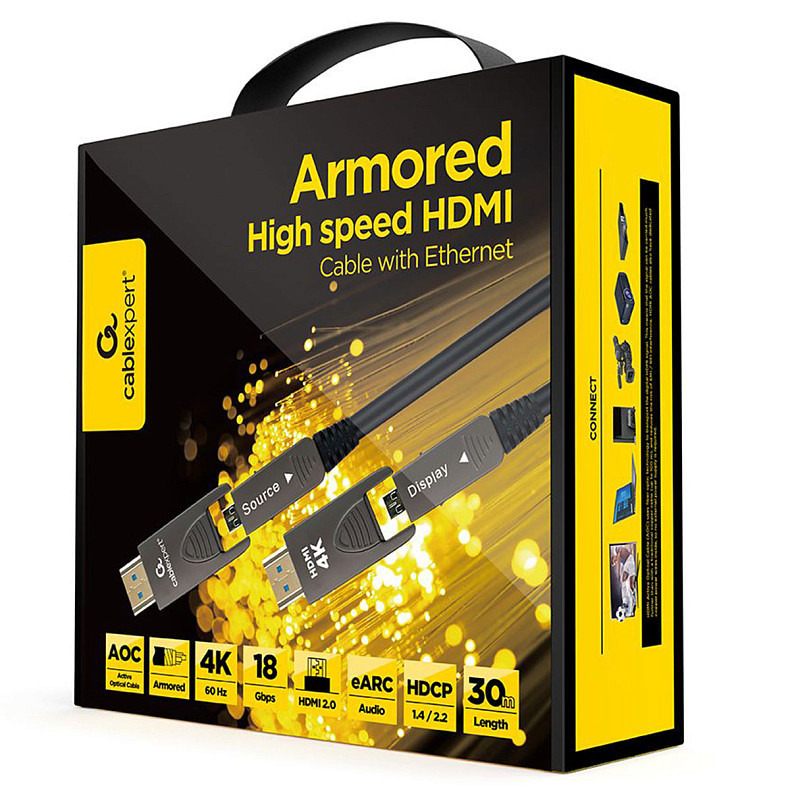 Кабель оптичний (AOC) HDMI-A/D на A/D V.2.0, 4К 60Гц, позолочені конектори, 30 м