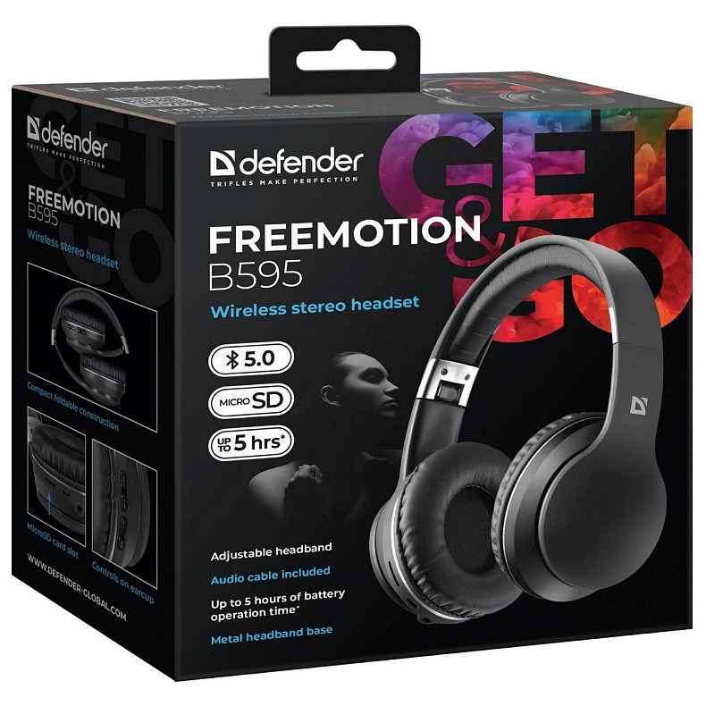 Наушники DEFENDER (63595)FreeMotion B595 черный, Bluetooth