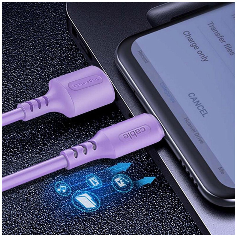 Кабель ColorWay USB-USB Type-C, soft silicone, 2.4А, 1м, Purple (CW-CBUC044-PU)