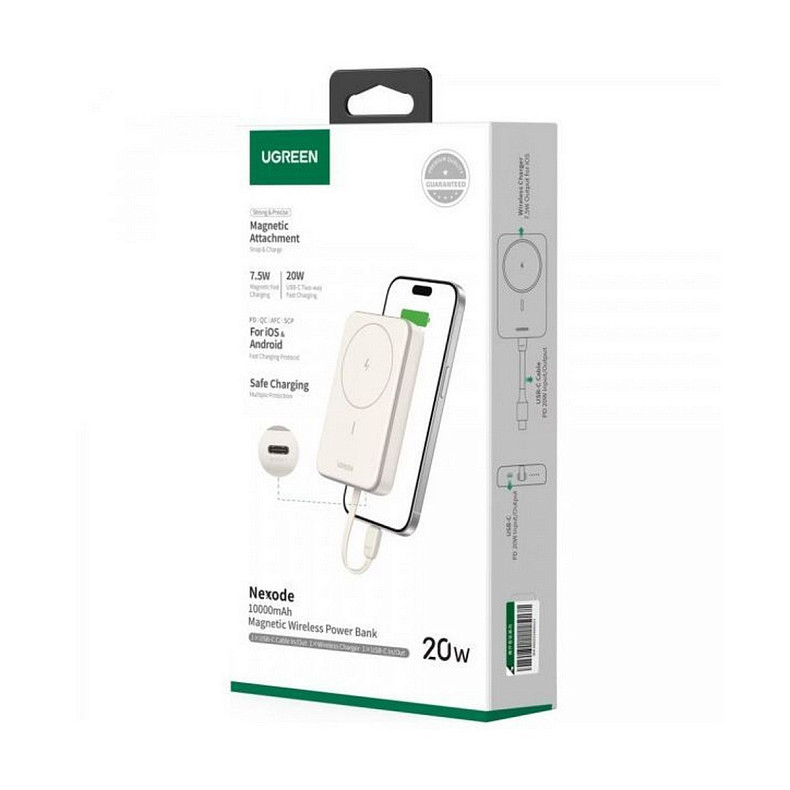 Универсальная мобильная батарея Ugreen Magnetic Wireless 5000 mAh 15W USB-C In/Out (PB560) белый