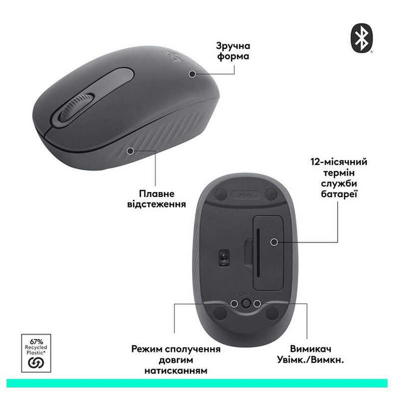 Мышь беспроводная Logitech M196 Graphite (910-007459)