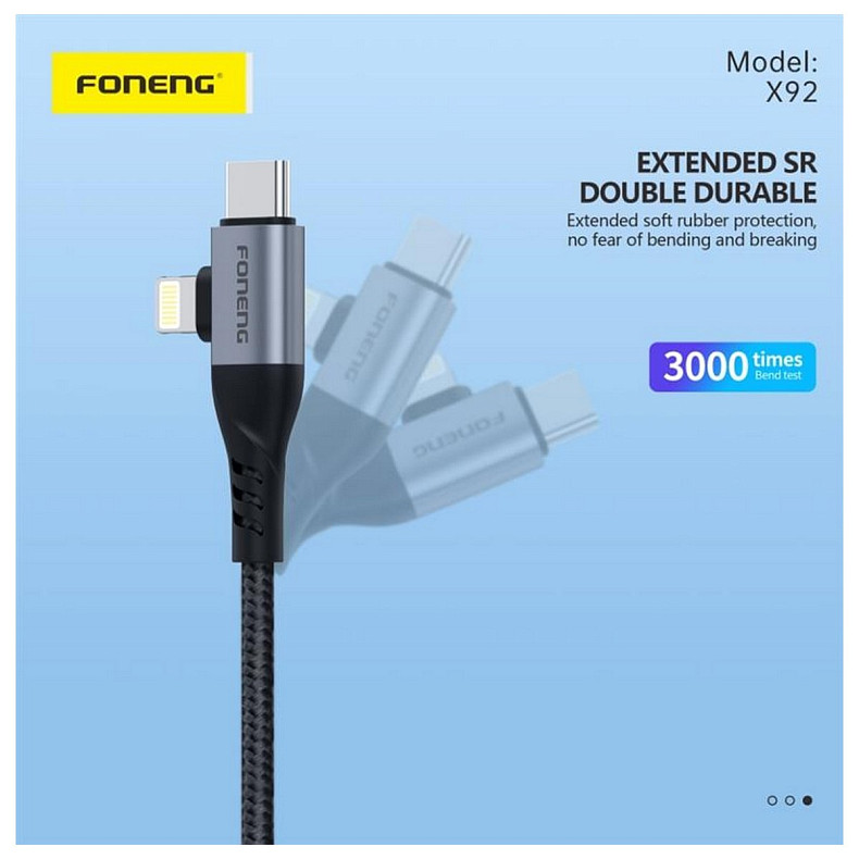 Кабель Foneng X92 4-in-1 (60W) USB/USB-C - USB-C/Lightning 1м Black (X92-CA-FIO)