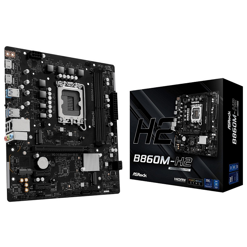 Материнская плата AsRock B860M-H2 (1851/B860, 2*DDR5, PCIex16, 2xHDMI, 4xSATA, 2xM.2, Glan, 7.1ch, mATX)