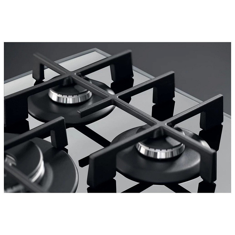 Варочная поверхность Whirlpool газовая на стекле, 60см, чугун, конфорка с двойным рядом пламени, нерж.