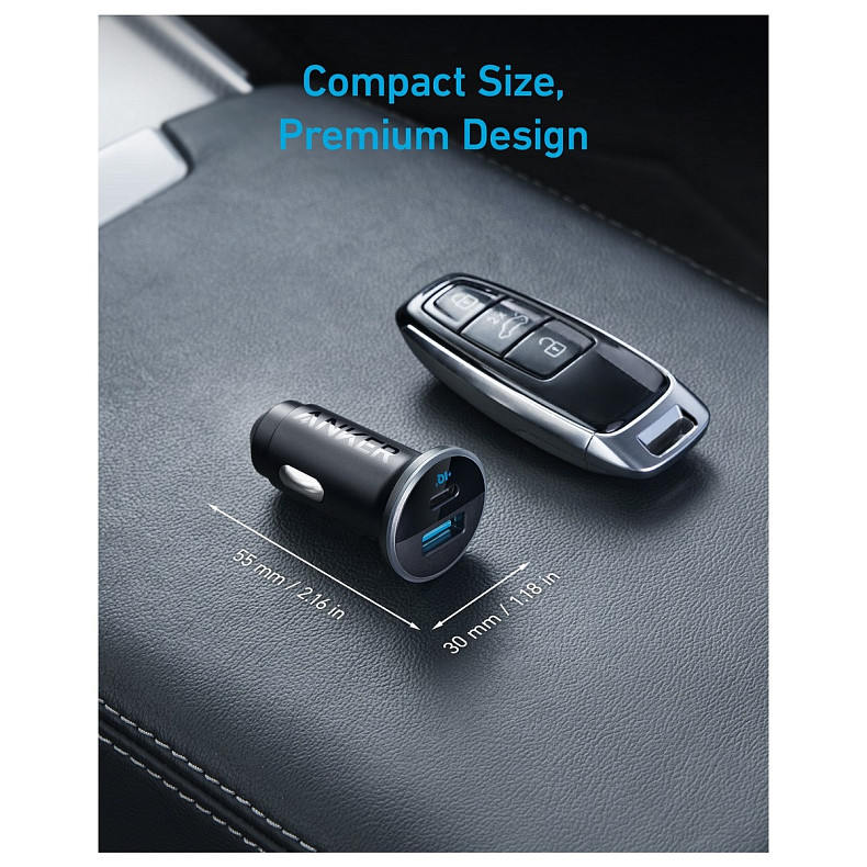 Авто зарядка ANKER PowerDrive 323 – 30W PD + 22.5W USB-A (Чорний)