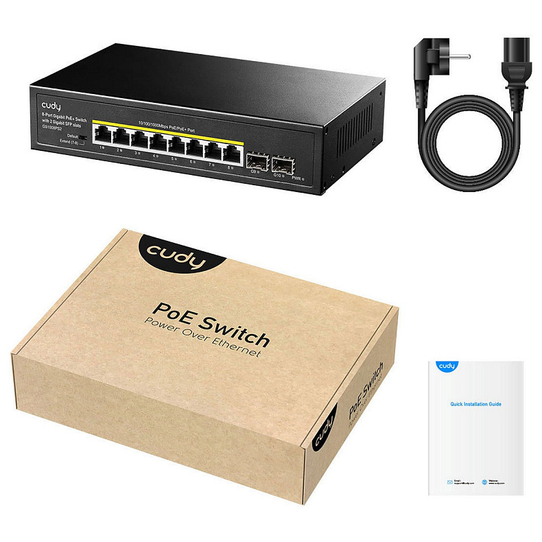 Коммутатор Cudy GS1008PS2, 8-Port Gigabit PoE+ Switch with 2 Gigabit SFP slot 120W