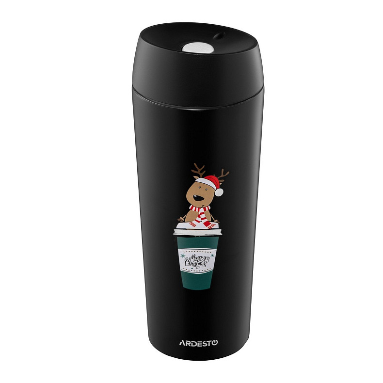 Термокружка Ardesto Coffee Time Christmas Reindeer 450мл, нержавеющая сталь, черная (AR2645RN)