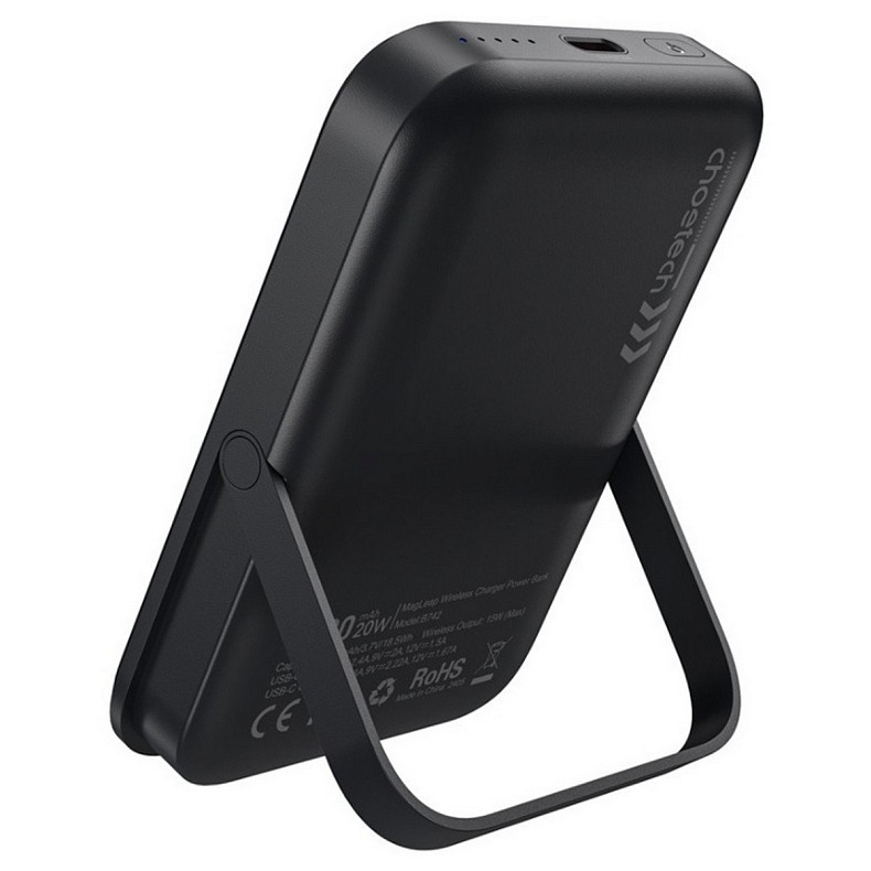 УМБ Choetech Magnetic Wireless 5000mAh 20W PD USB-C In/Out, with holder, Qi-15W Black