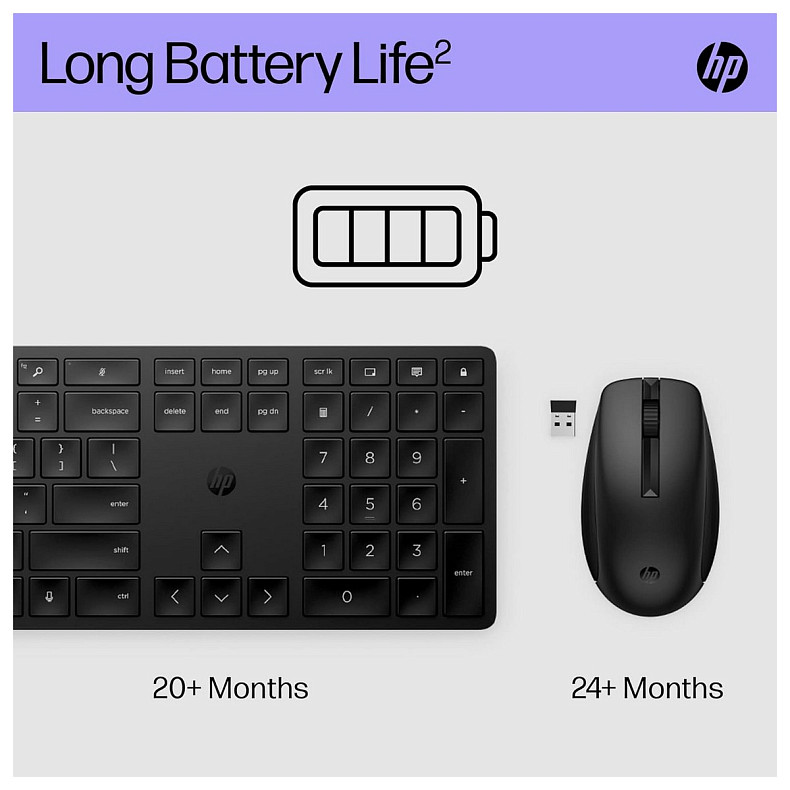 Комплект клавиатуры и мыши НР 650, WL, EN/UK, черный