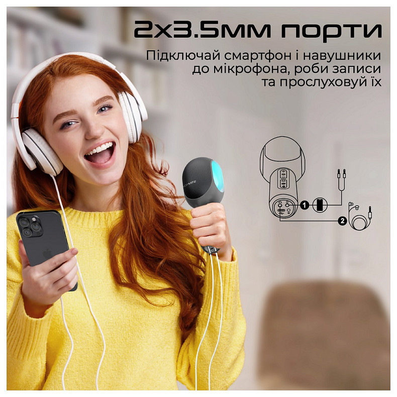 Микрофон Promate VocalMic Bluetooth 2 x AUX LED Black (vocalmic.black)