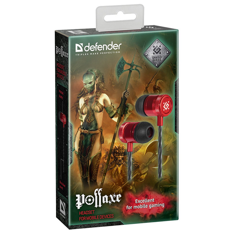 Наушники DEFENDER (64453)Pollaxe черный + красный