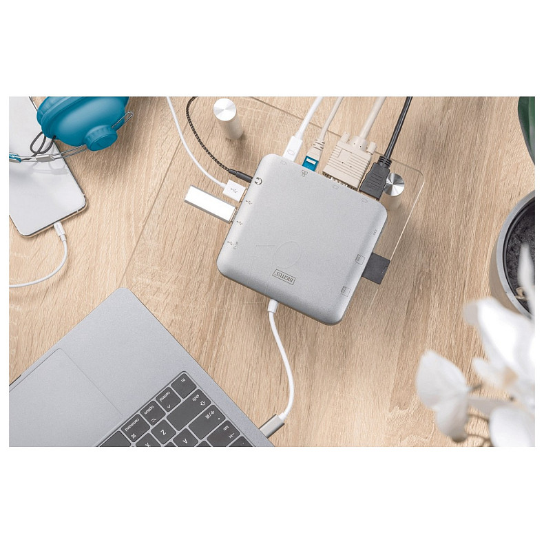 Хаб DIGITUS USB-C > HDMI/VGA/miniDisplayPort/3xUSB-A/USB-C/SD/MicroSD/RJ54/Audio