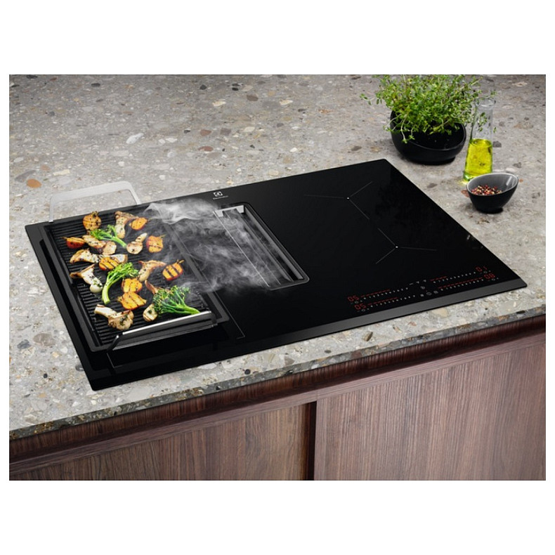 Варильна повверхня Electrolux індукційна, 80см, розширена зона, вбудована витяжка, Hob2Hood, чорний