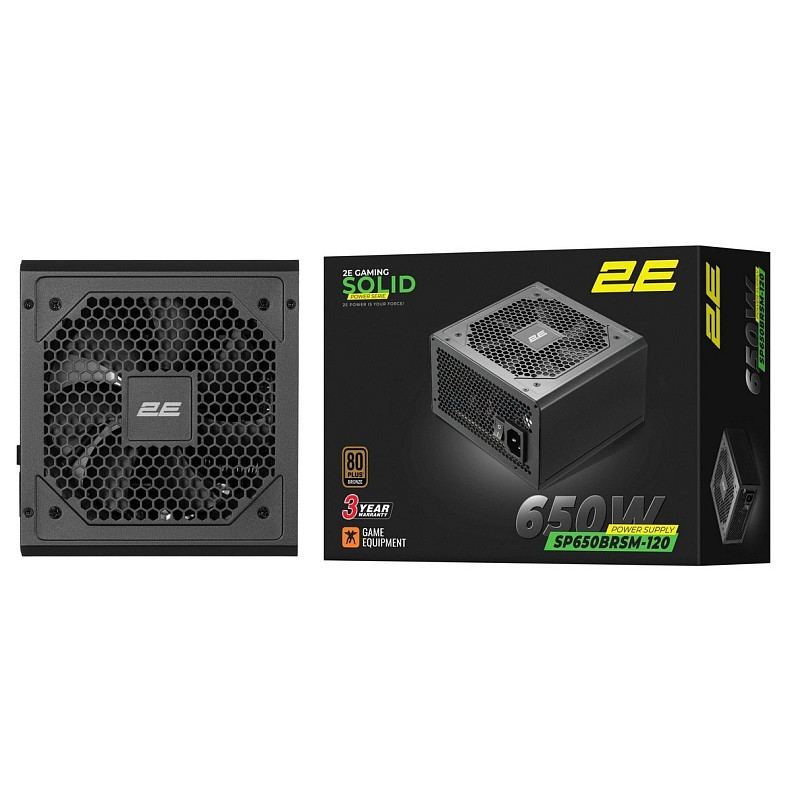 Блок питания 2E GAMING Solid Power (650W), >85%, 80+ Bronze, 120мм, 1xMB 24pin(20+4), 2xCPU 8pin