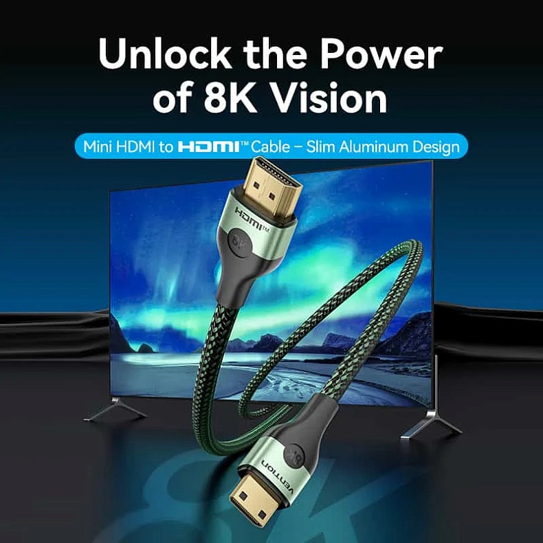 Кабель Vention HDMI M - Mini M 2.0 м, V2.1 8K 60Гц Aluminum Alloy Type, Green