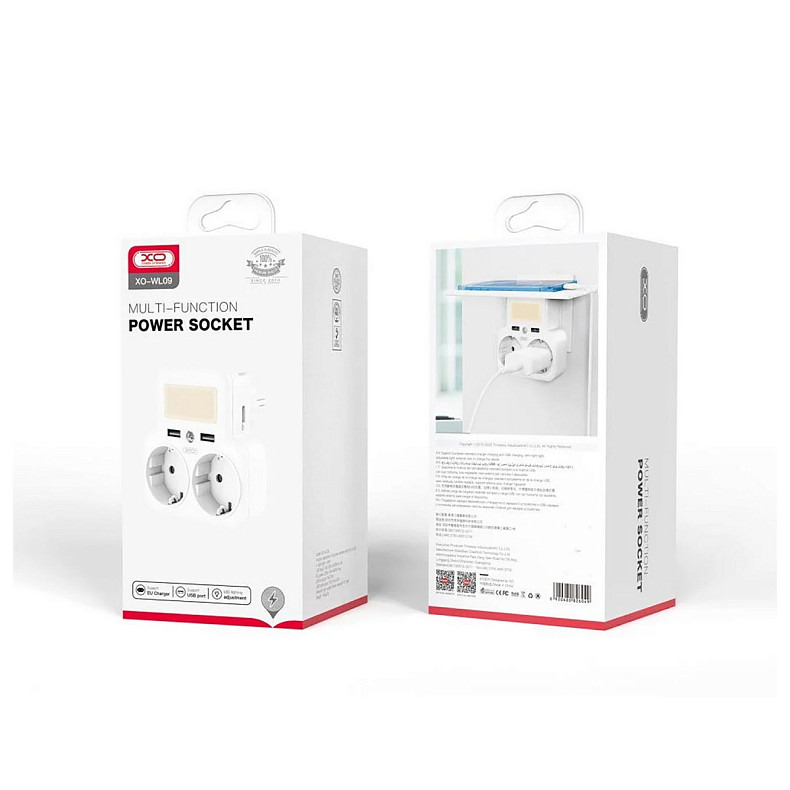 Сетевое зарядное устройство XO WL09 (2 розетки 4000W; 2USB 2.4A) White (WL09.white)
