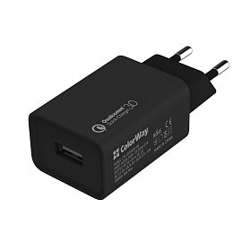 Сетевое зарядное устройство ColorWay (1USBx3A) QC3.0 Black (CW-CHS013QCM-BK) + кабель MicroUSB