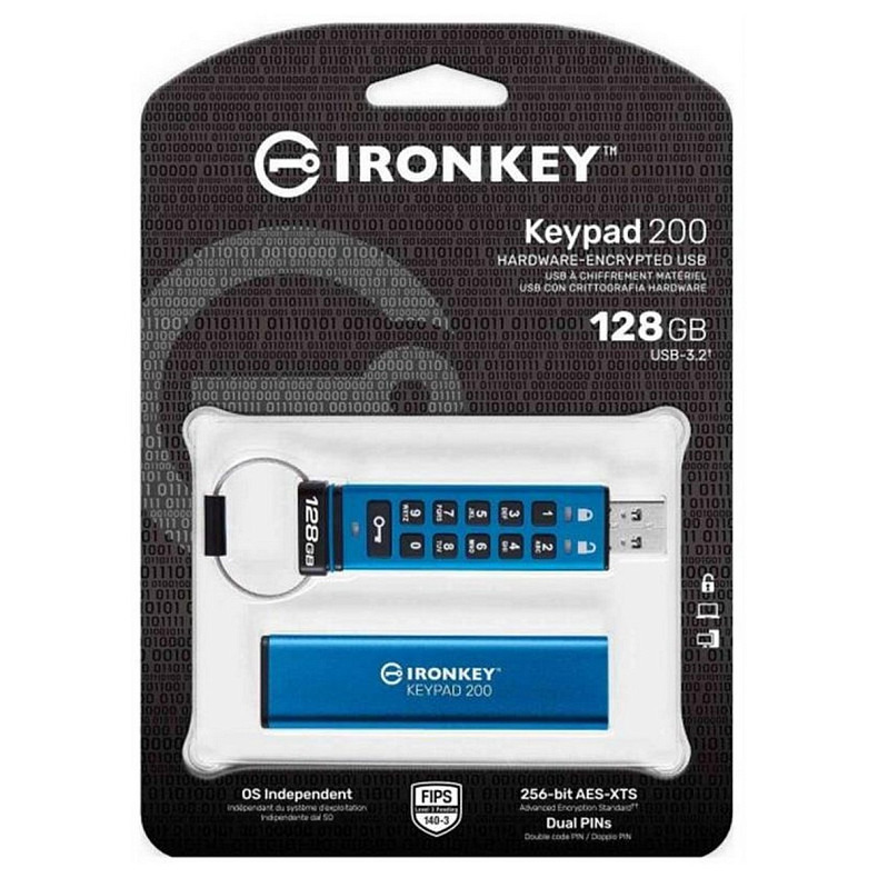 Флеш-накопичувач USB3.2 128GB Kingston IronKey Keypad 200 Type-A Blue (IKKP200/128GB)