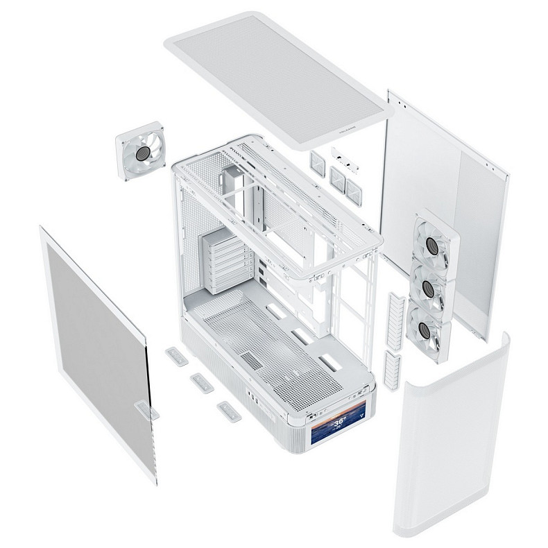 Корпус Modecom VOLCANO AQ500 ARGB MIDI FRONT LCD 6,2”, 4x120mm fans WHITE без БЖ ATX