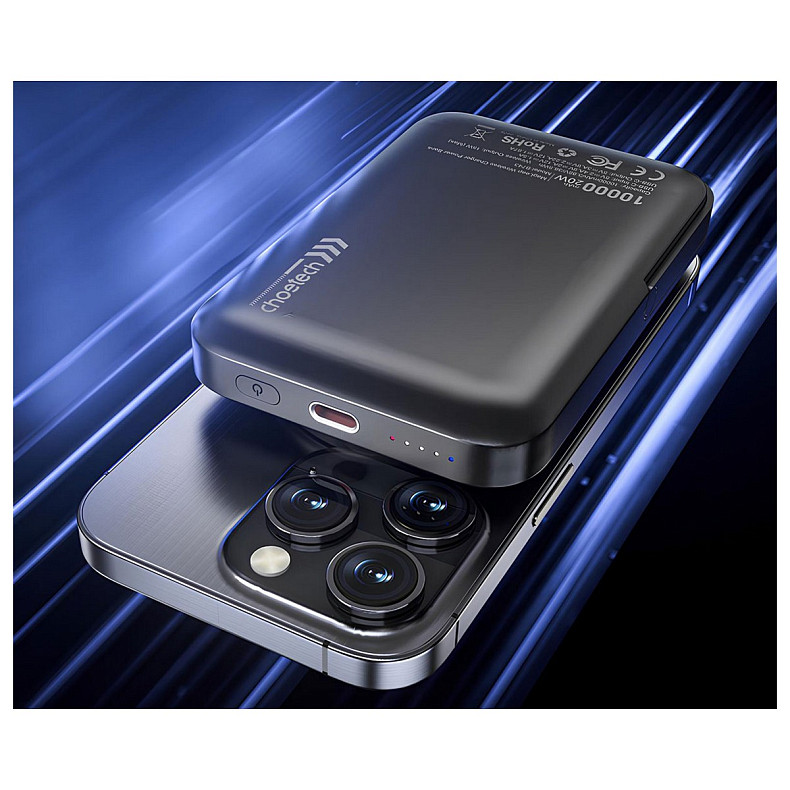 УМБ Choetech Magnetic Wireless 10000mAh 20W PD USB-C In/Out, with holder, Qi-15W Black
