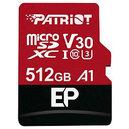 Карта памяти PATRIOT 512 GB MicroSDXC UHS-I U3 V30 A1 EP + SD Adapter (PEF512GEP31MCX)