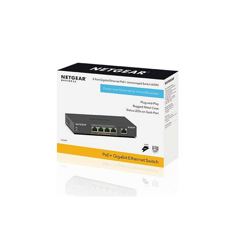 Комутатор NETGEAR GS305Pv2 4xGE PoE+ (63Вт), 1xGE, некерований