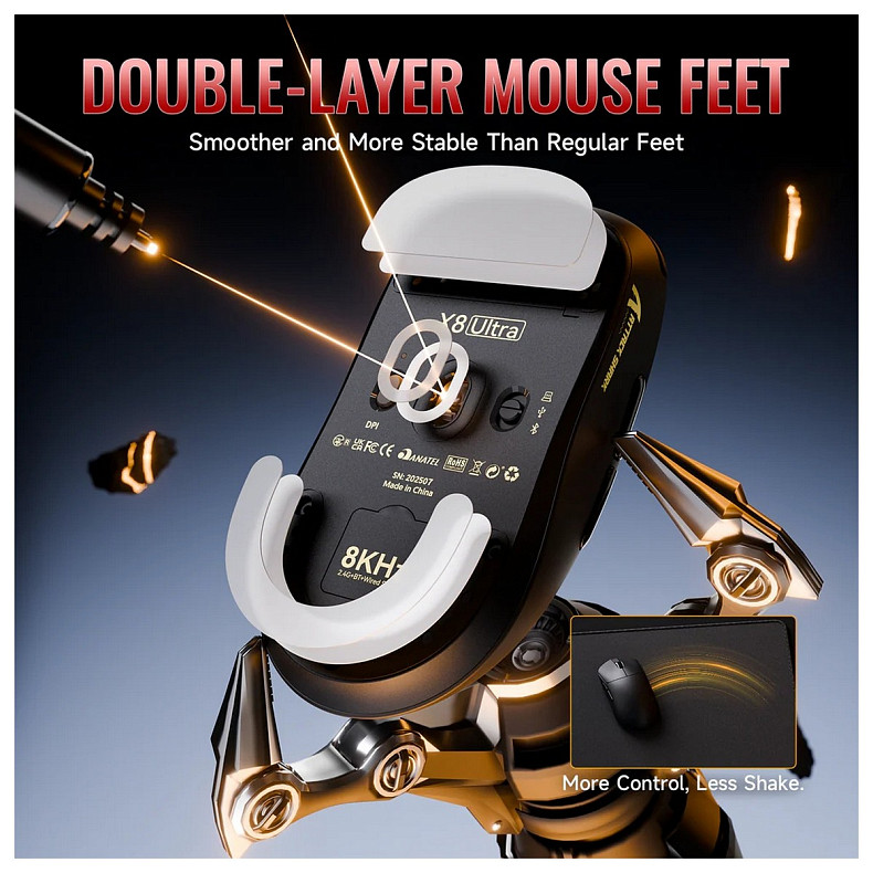 Мышка Attack Shark X8 ULTRA, Wireless/Bluetooth, 42000dpi. (PAW3950MAX), 6кн., Black