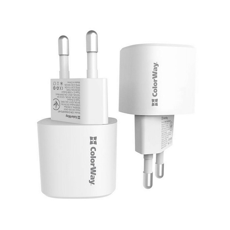 Мережевий зарядний пристрій ColorWay GaN PD Port PPS USB (Type-C PD + USB QC3.0) (33W) White (CW-CHS