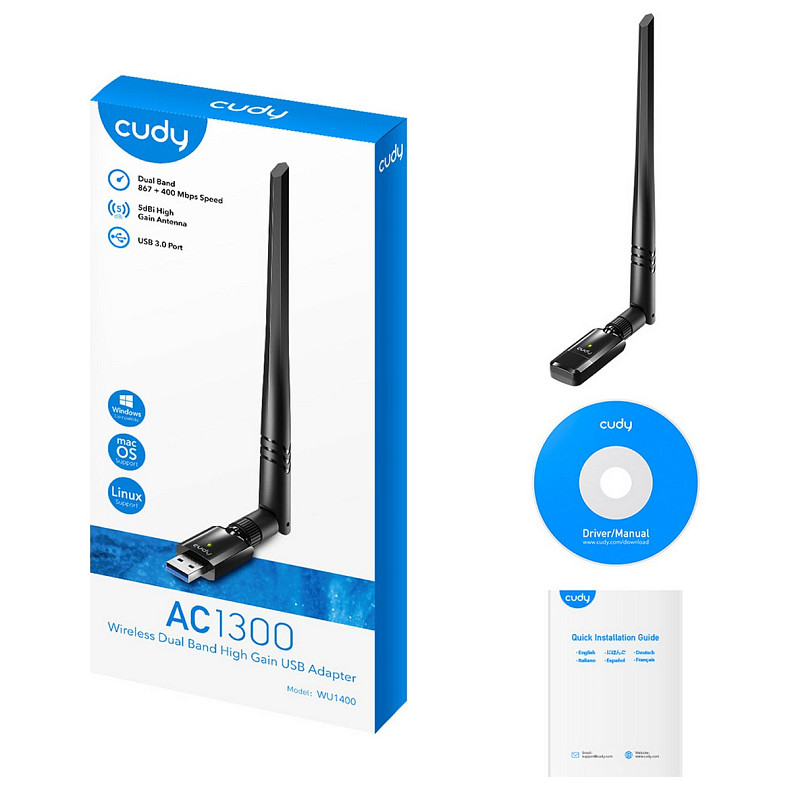 WiFi адаптер Cudy WU1400, AC1300 Wi-Fi High Gain USB 3.0 Adapter
