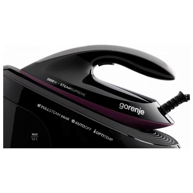 Праска-парогенератор Gorenje, 3000Вт, 1500мл, паровий удар -160гр, дисплей, керам. підошва, чорний