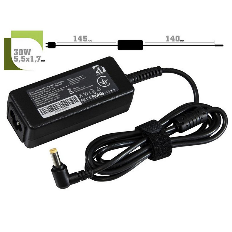 Блок живлення 1StCharger для ноутбука Dell 19V 30W 1.58A 5.5х1.7мм + каб.пит. (AC1STDE30WC)