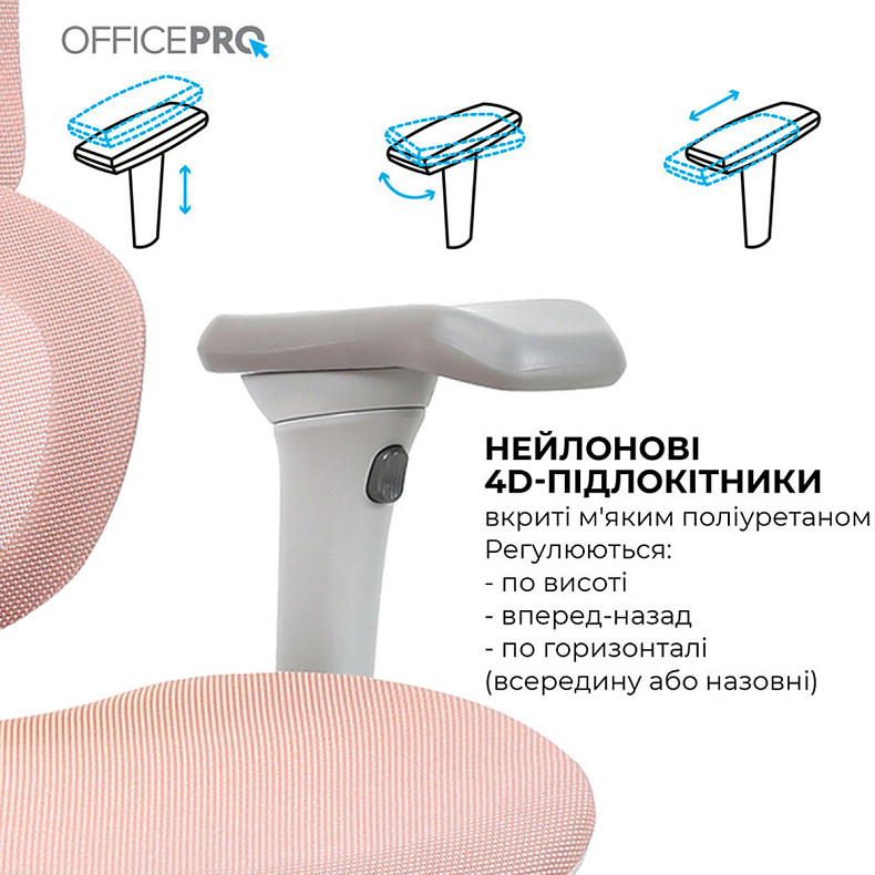 Крісло офісне OfficePro Elite OC950GLP Gray/Light Pink