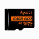 Карта памяти MicroSDXC 64GB UHS-I/U3 Class 10 Apacer (AP64GMCSX10U8-R) + SD адаптер